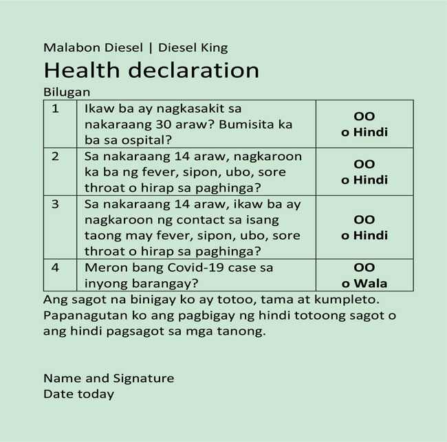 health declaration form covid